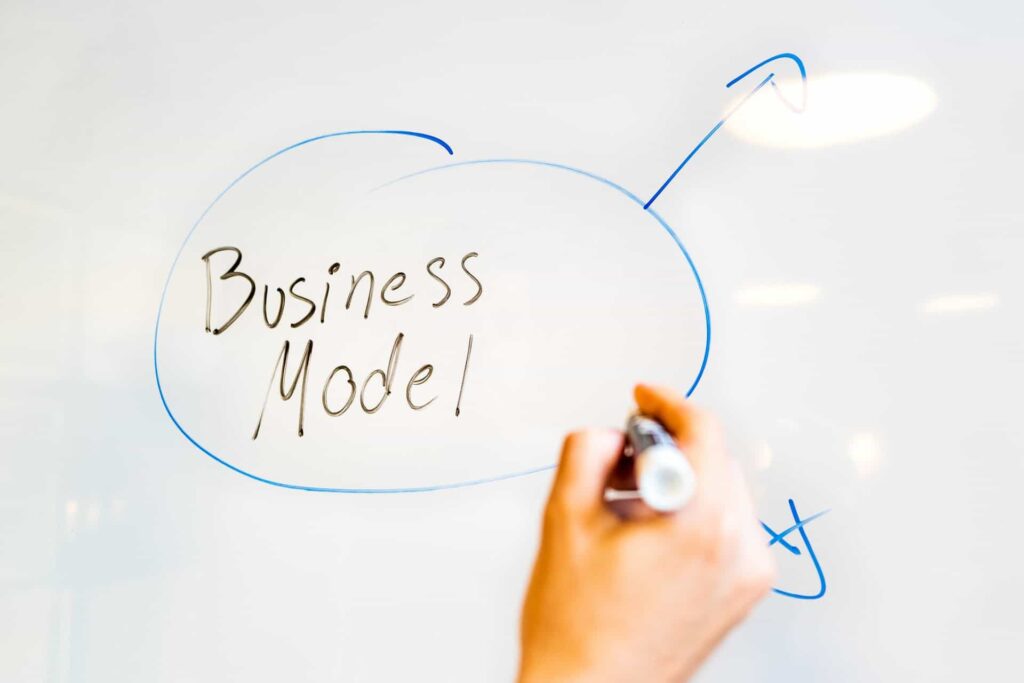 business model explanation on a white board