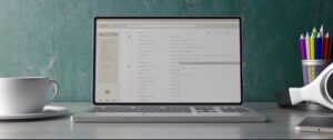 laptop with emails on the screen